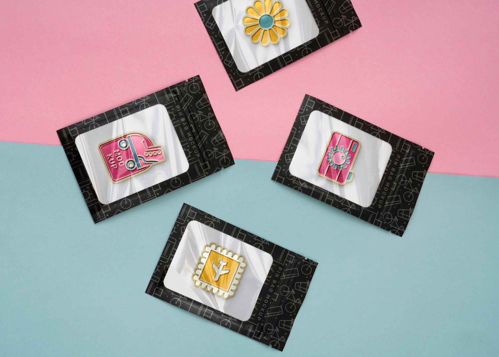 Three sample embroidered patches on card